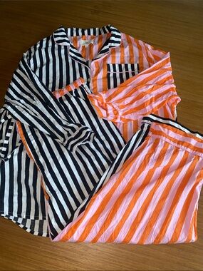 Printfresh Colorful Stripe PJ Lounge Set Button Up and Drawing Pull on Pants 3X